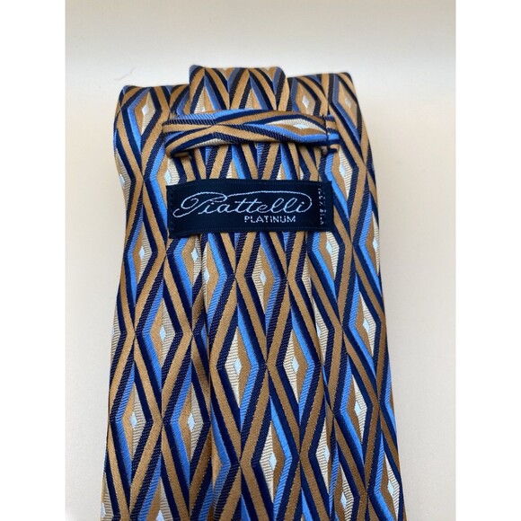 Piattelli Platinum Men's Tie Silk Geometric Diamond Orange Blue Gold USA Made - Picture 6 of 9